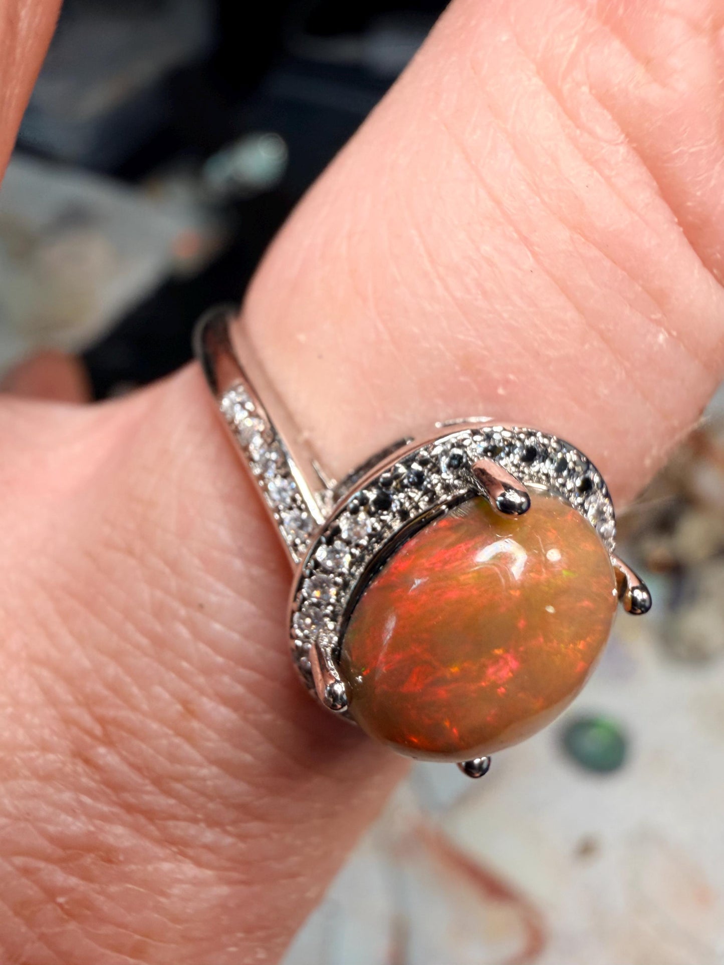 Gorgeous dark 2.7 carat Ethiopian opal adjustable ring
