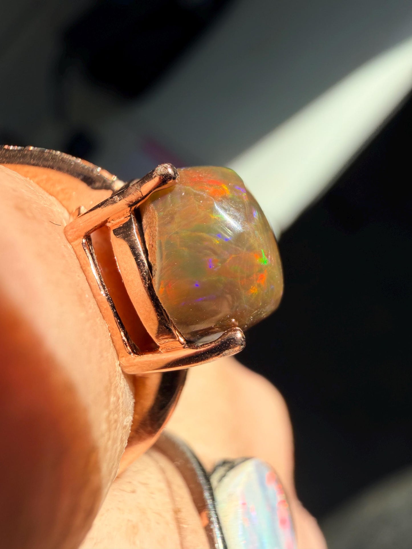 2.8 carat Ethiopian opal rose gold adjustable ring