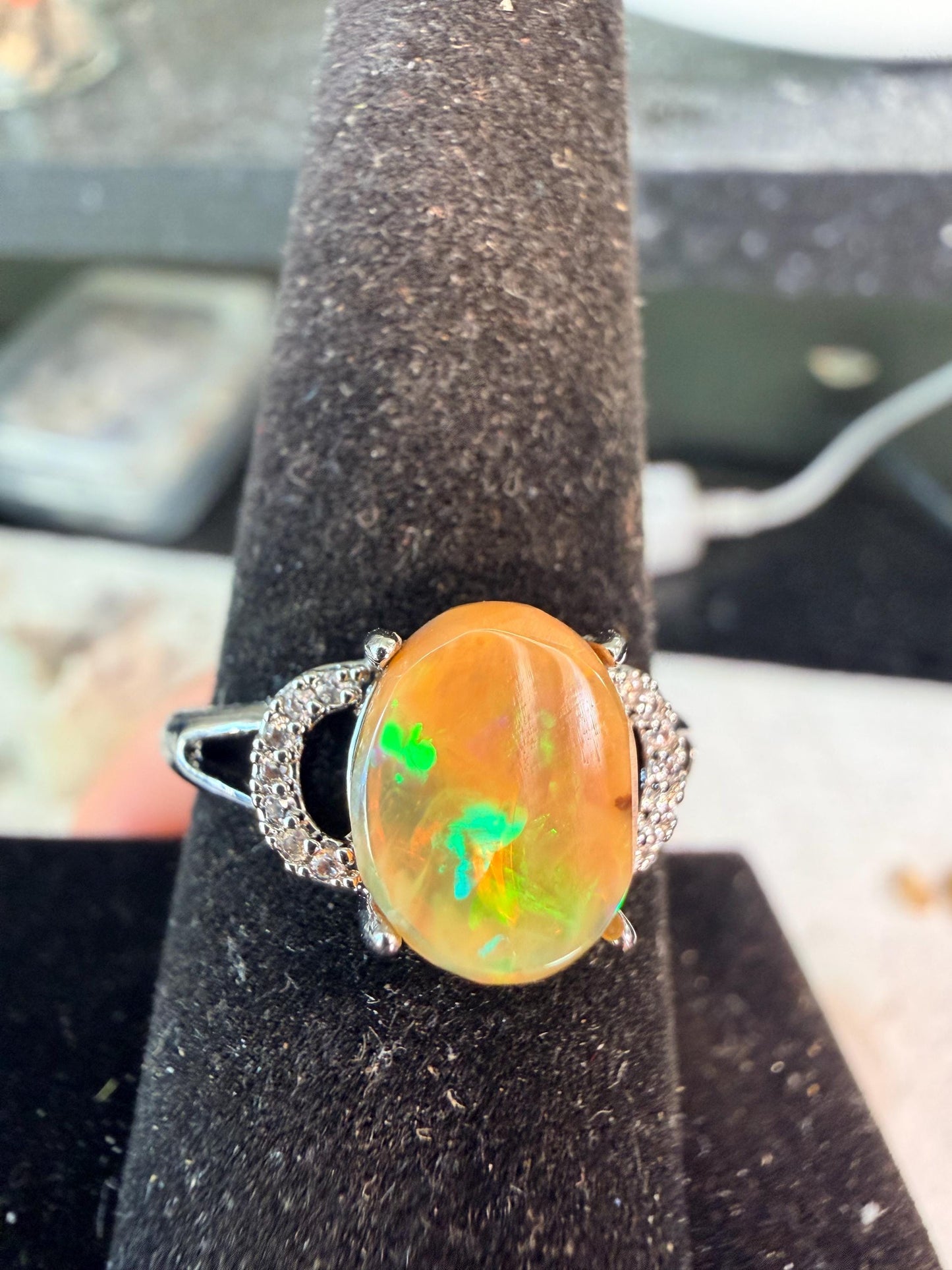 2.1 carat Ethiopian opal adjustable ring